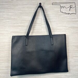 Vince Camuto Black Faux Leather Tote Bag With Grey Stripe Purse Satchel